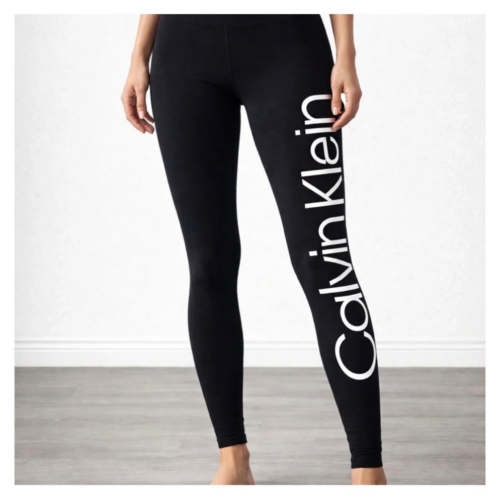 Calvin Klein Performance Leggings Womens L Black Logo High Rise Athletic Pants